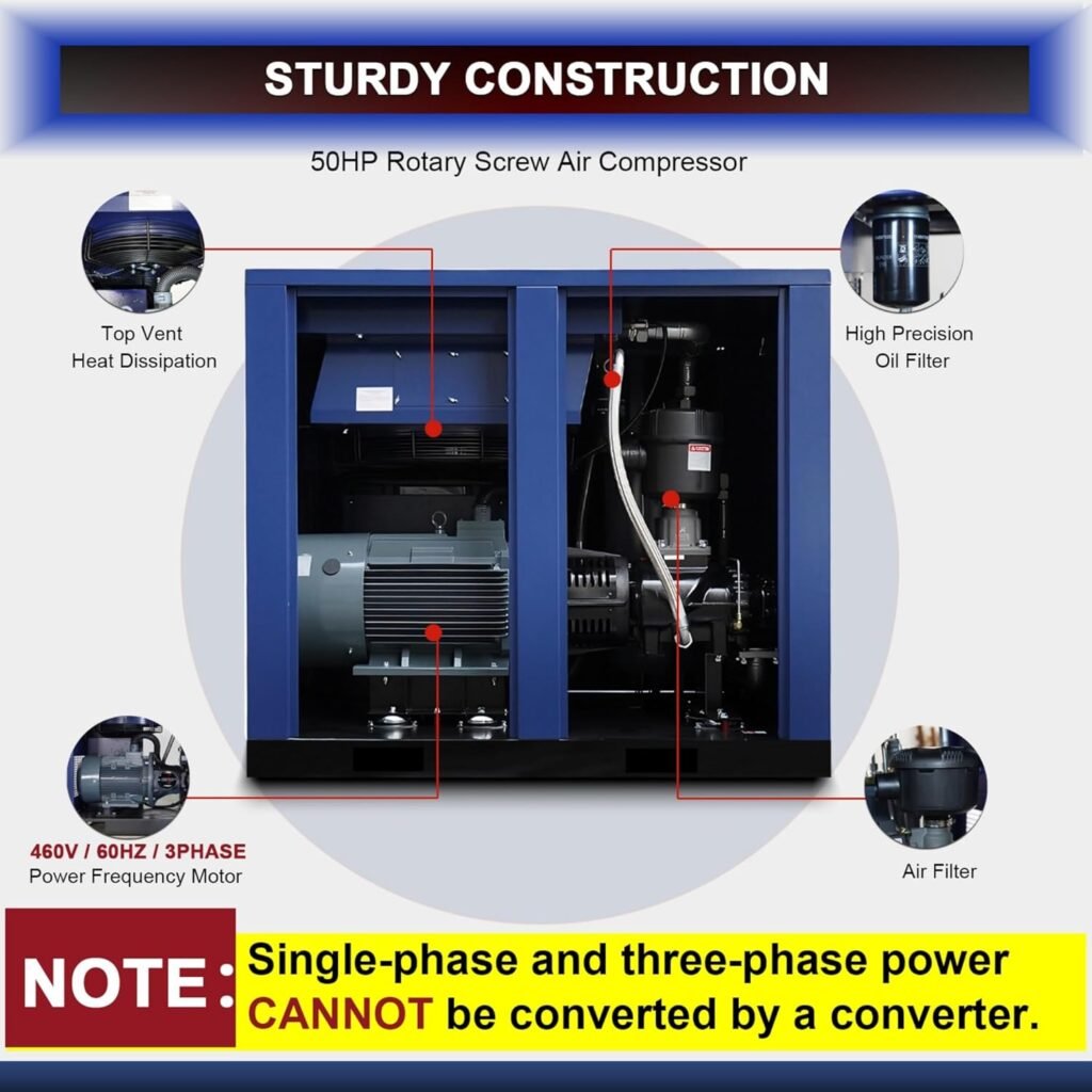 Chery Industrial 50HP Rotary Screw Air Compressor 219CFM 125PSI Fixed Speed Industrial Heavy Duty Air System (219CFM-50HP-460V) Chery Industrial 50HP Rotary Screw Air Compressor 219CFM 125PSI Fixed Speed Industrial Heavy Duty Air System (219CFM-50HP-460V)