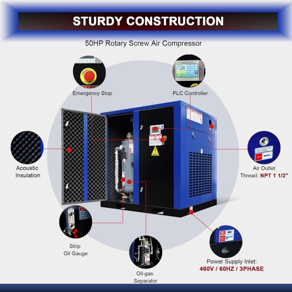 Chery Industrial 50HP Rotary Screw Air Compressor 219CFM 125PSI Fixed Speed Industrial Heavy Duty Air System (219CFM-50HP-460V) Chery Industrial 50HP Rotary Screw Air Compressor 219CFM 125PSI Fixed Speed Industrial Heavy Duty Air System (219CFM-50HP-460V)