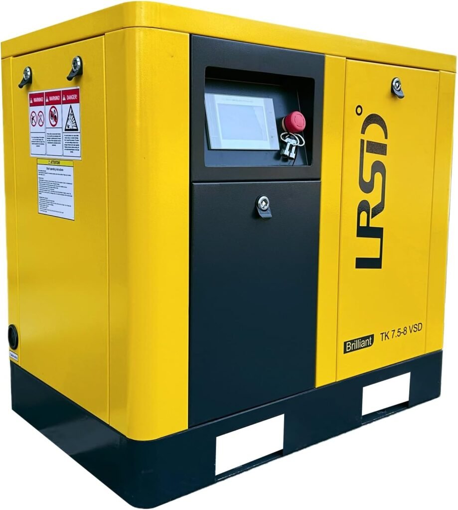10HP Rotary Screw Air Compressor, 460V/60Hz 3-Phase, 37.5 CFM @ PSI, Variable Speed (VSD) Industrial Air Compressor for Workshops, Auto Repair Manufacturing