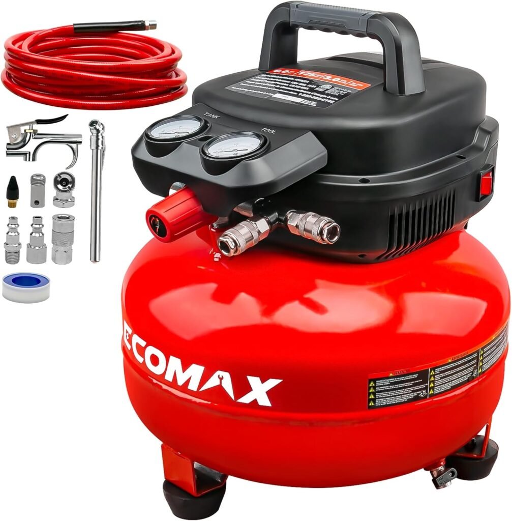 Air Compressor, 6-Gallon Pancake Air Compressor, MAX 175PSI, Compressor for Air Tools with PCS Air Compressor Accessories Kit
