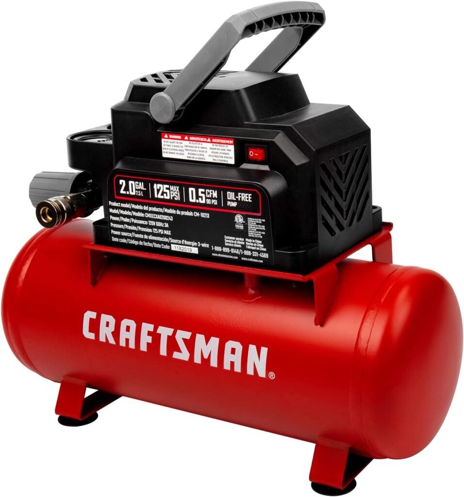 Craftsman Air Tools, Gallon Portable Air Compressor/3 HP Oil-Free Max PSI Pressure, Hot Dog, Model: CMXECXA0200243