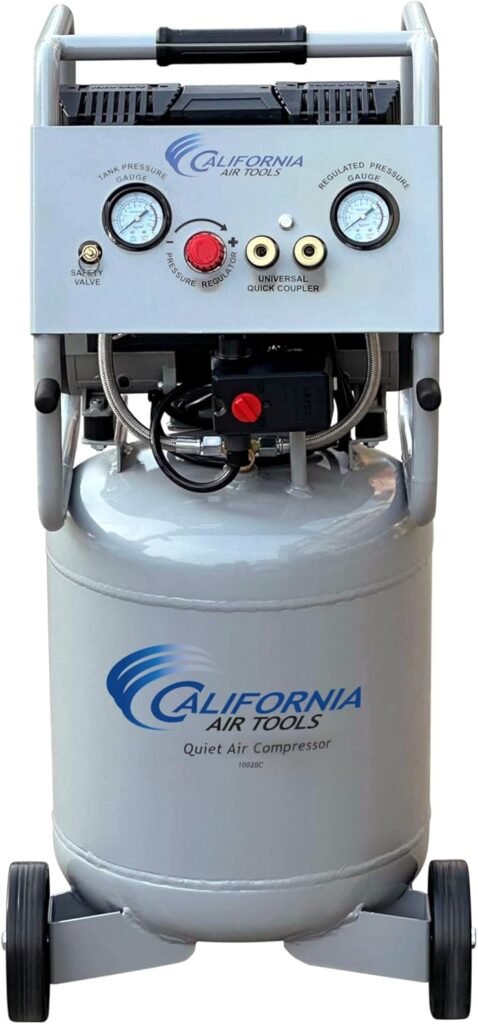 California Air Tools 10020C-22060 2.0 HP Ultra Quiet and Oil-Free Air Compressor, Gallon Steel Tank with Wheels, dBA Noise Level, Volt