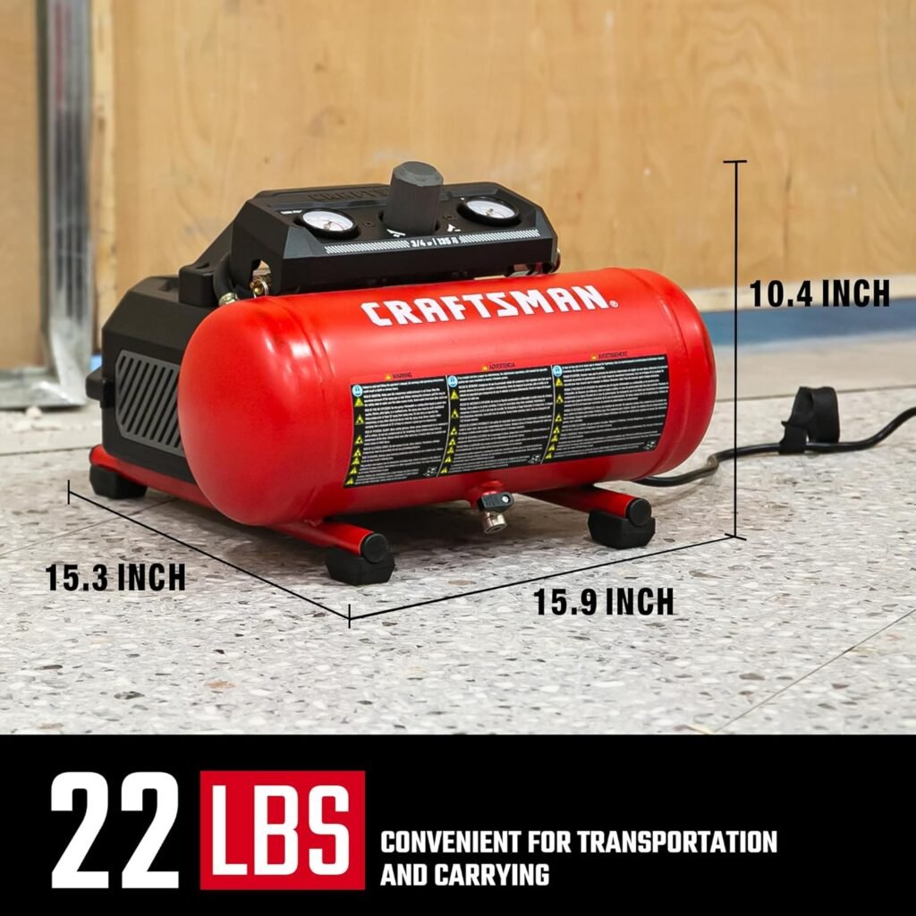 CRAFTSMAN Air Compressor, 1.5 Gallon,/4 HP, Max PSI, 1.5 CFM@90psi, Fast Fill Air Compressor, Oil-Free, Portable Air Compressor for DIY Workshop,Spray Painting, Tire Inflation CRAFTSMAN Air Compressor, 1.5 Gallon,/4 HP, Max PSI, 1.5 CFM@90psi, Fast Fill Air Compressor, Oil-Free, Portable Air Compressor for DIY Workshop,Spray Painting, Tire Inflation