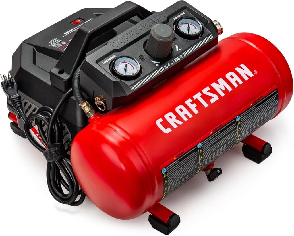 CRAFTSMAN Air Compressor, 1.5 Gallon,/4 HP, Max PSI, 1.5 CFM@90psi, Fast Fill Air Compressor, Oil-Free, Portable Air Compressor for DIY Workshop,Spray Painting, Tire Inflation CRAFTSMAN Air Compressor, 1.5 Gallon,/4 HP, Max PSI, 1.5 CFM@90psi, Fast Fill Air Compressor, Oil-Free, Portable Air Compressor for DIY Workshop,Spray Painting, Tire Inflation
