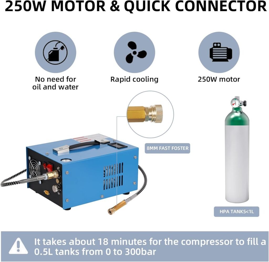 PCP Air Compressor, Psi/30 MPa Scuba Tank Compressor, 12V DC/120V AC Power Supply, Built-in Power Converter, Suitable for PCP Air Rifles, Paintball, High-Pressure Tank Compressors