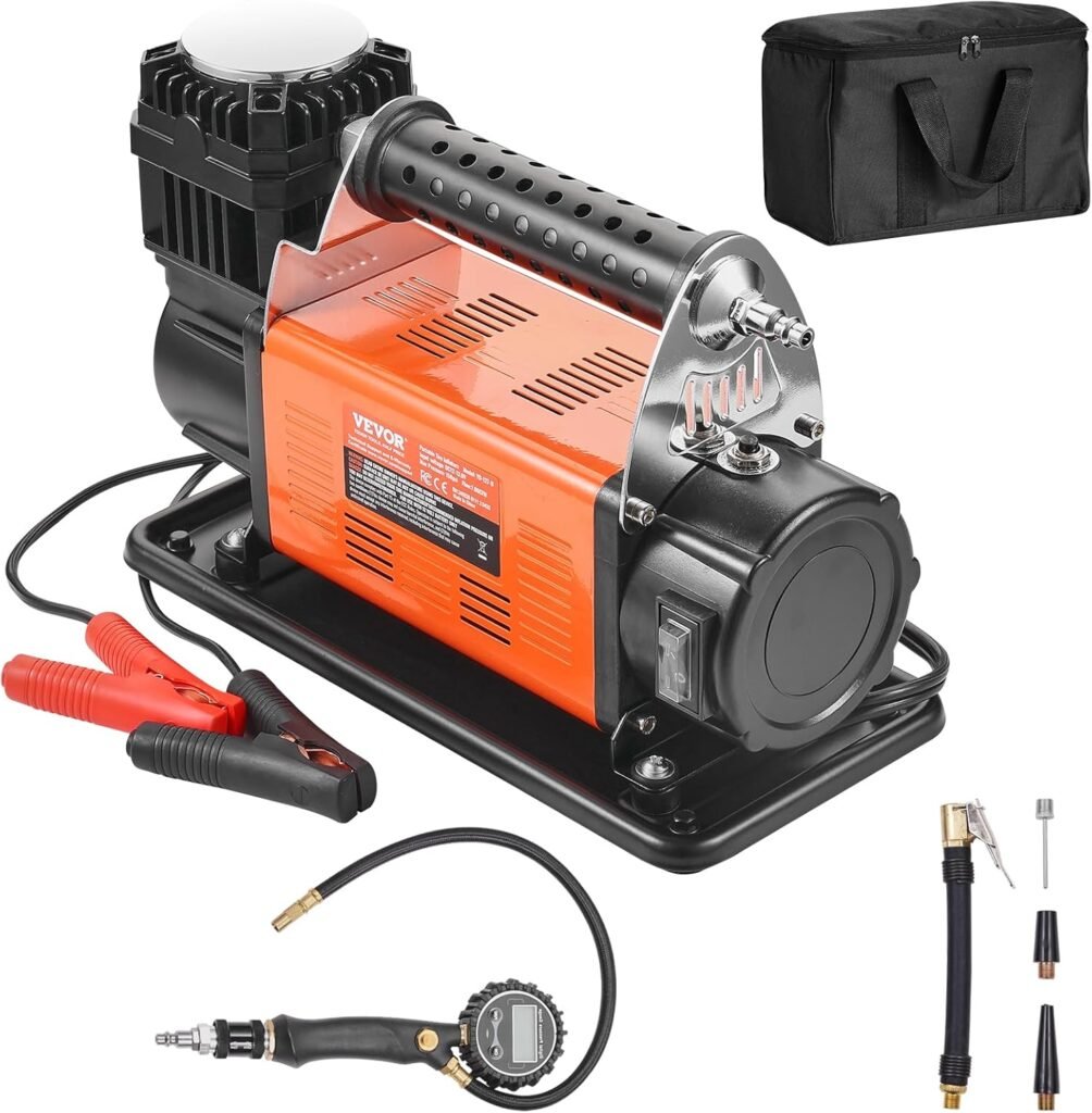 VEVOR 12V Heavy Duty Air Compressor - with Digital Pressure Gauge Tire Inflator Kit, 7.06 CFM Portable Tire Inflator, 150PSI Offroad Air Pump with Adapters for Trucks Car SUV x Vehicle RV VEVOR 12V Heavy Duty Air Compressor - with Digital Pressure Gauge Tire Inflator Kit, 7.06 CFM Portable Tire Inflator, 150PSI Offroad Air Pump with Adapters for Trucks Car SUV x Vehicle RV