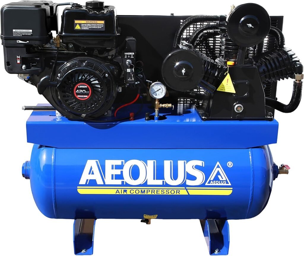 30 Gal Gas Powered Air Compressor 13HP - 24CFM@ Max 180psi - 420CC Engine Truck Mount Air Compressor for Truck, Workshop, Construction Sites, Machinery(AD2090T/13HP/30GAL/Blue) 30 Gal Gas Powered Air Compressor 13HP - 24CFM@ Max 180psi - 420CC Engine Truck Mount Air Compressor for Truck, Workshop, Construction Sites, Machinery(AD2090T/13HP/30GAL/Blue)